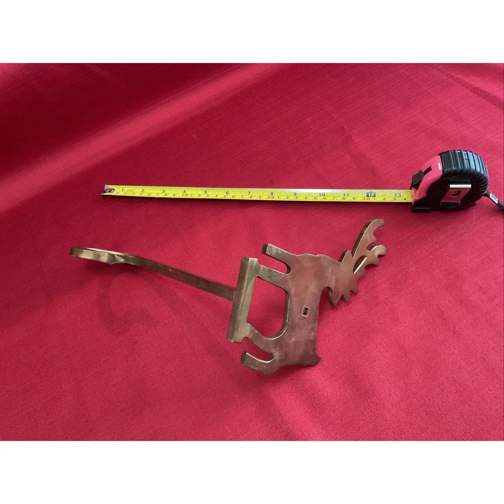 Vintage Quality Heavy Brass Reindeer Christmas Stocking Holder 6.5